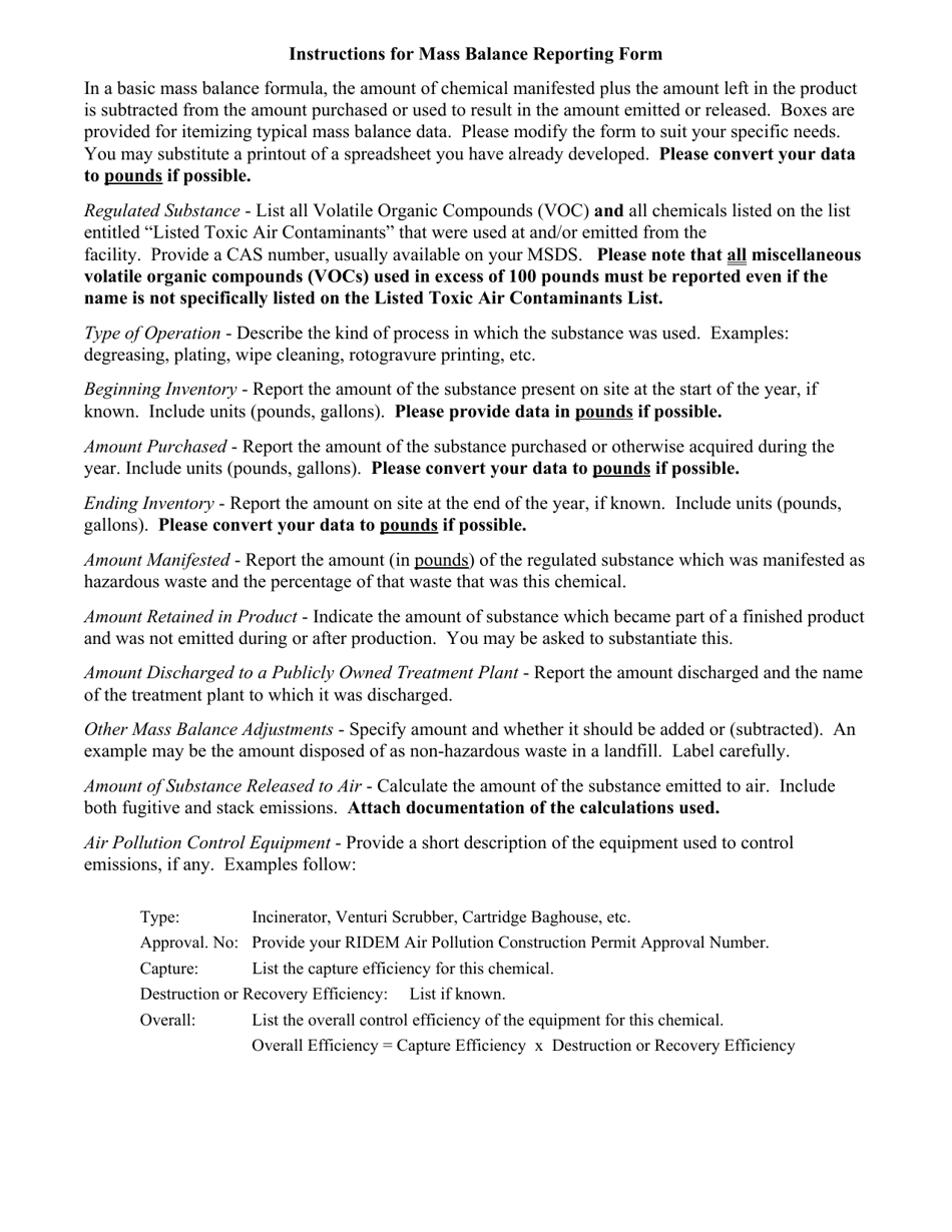 API Form J Mass Balance Reporting Form - Rhode Island, Page 2