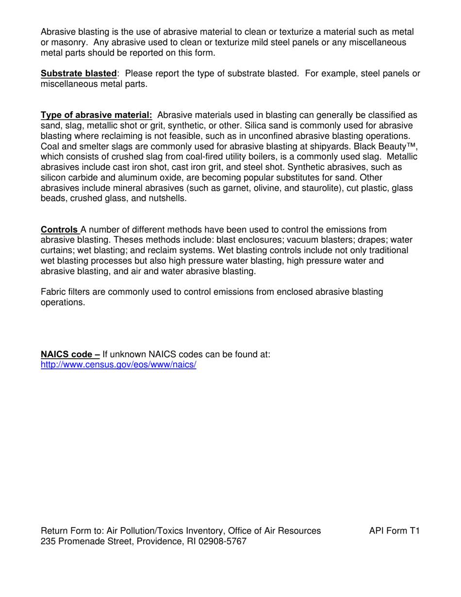 API Form T1 Abrasive Blasting - Rhode Island, Page 2