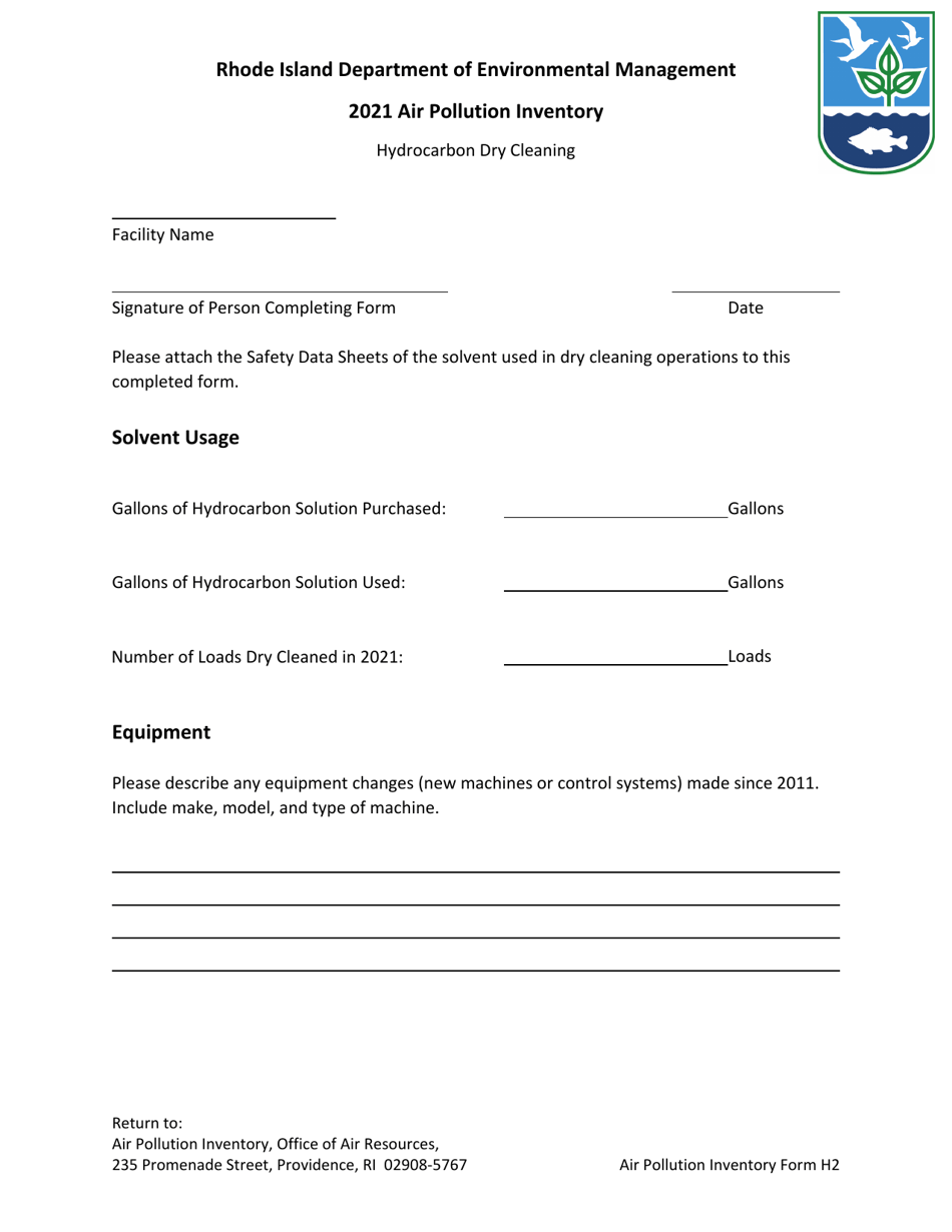 API Form H2 Hydrocarbon Dry Cleaning - Rhode Island, Page 1