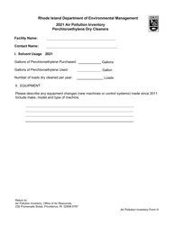 API Form H Perchloroethylene Drycleaning Operations - Rhode Island, 2021