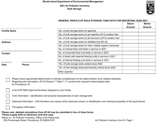API Form E Page 1 General Tank Information - Rhode Island, 2021