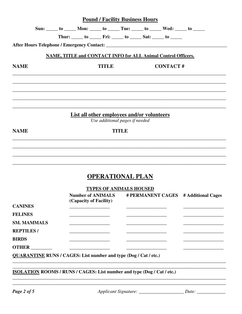 Registration Application for a Municipal Pound - Rhode Island, Page 2