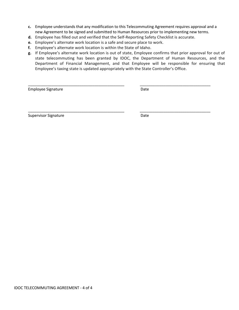 Idaho Idoc Telecommuting Agreement Fill Out Sign Online and Download Idaho Idoc Telecommuting Agreement Fill Out Sign Online and Download
