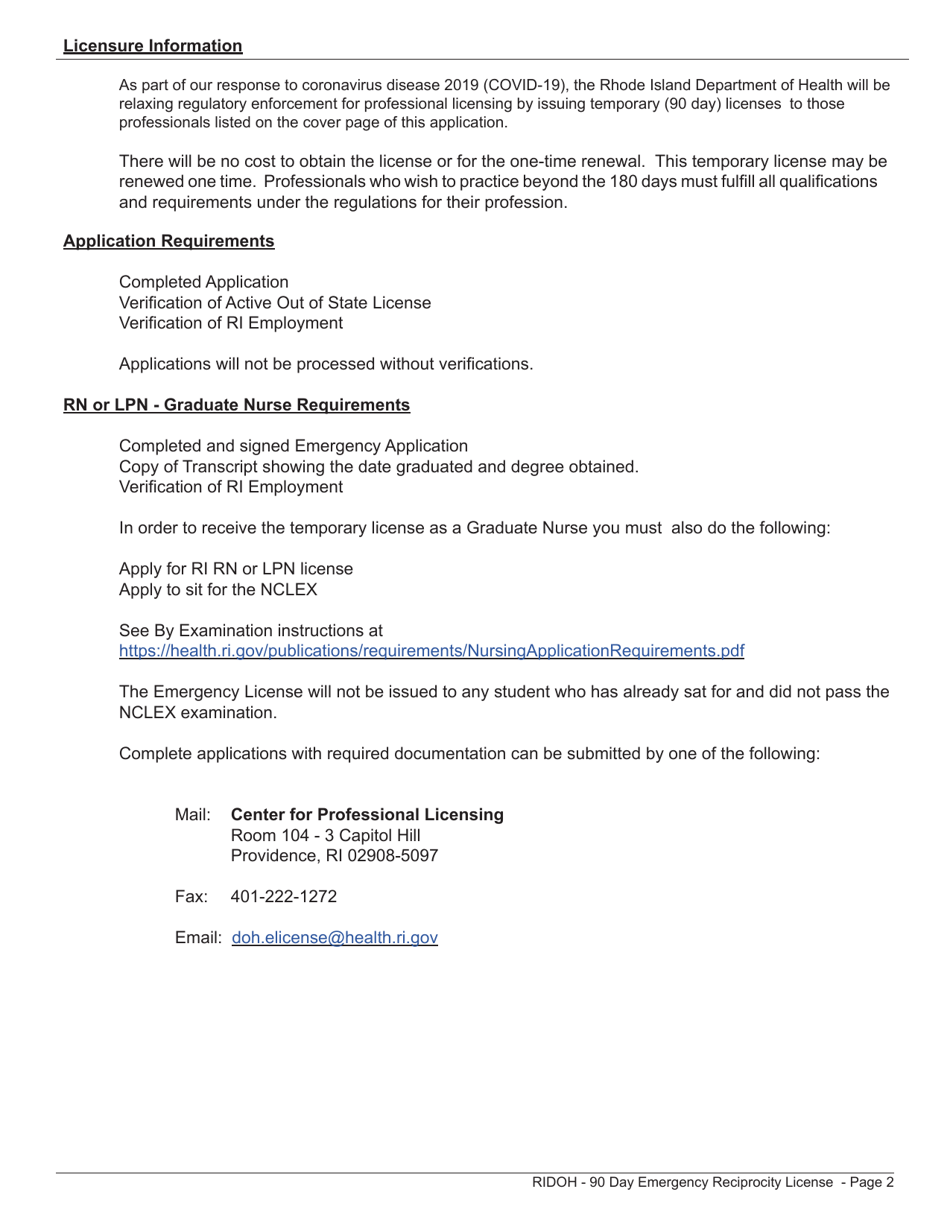 Emergency 90 Day Temporary License Application - Rhode Island, Page 2
