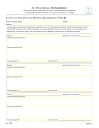 Form S2 Certified Rehabilitation Application - Description of Rehabilitation - South Carolina, Page 4