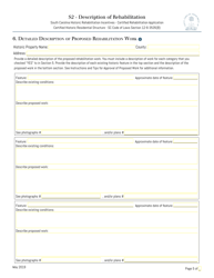 Form S2 Certified Rehabilitation Application - Description of Rehabilitation - South Carolina, Page 5