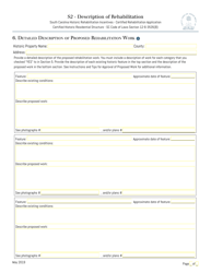 Form S2 Certified Rehabilitation Application - Description of Rehabilitation - South Carolina, Page 6