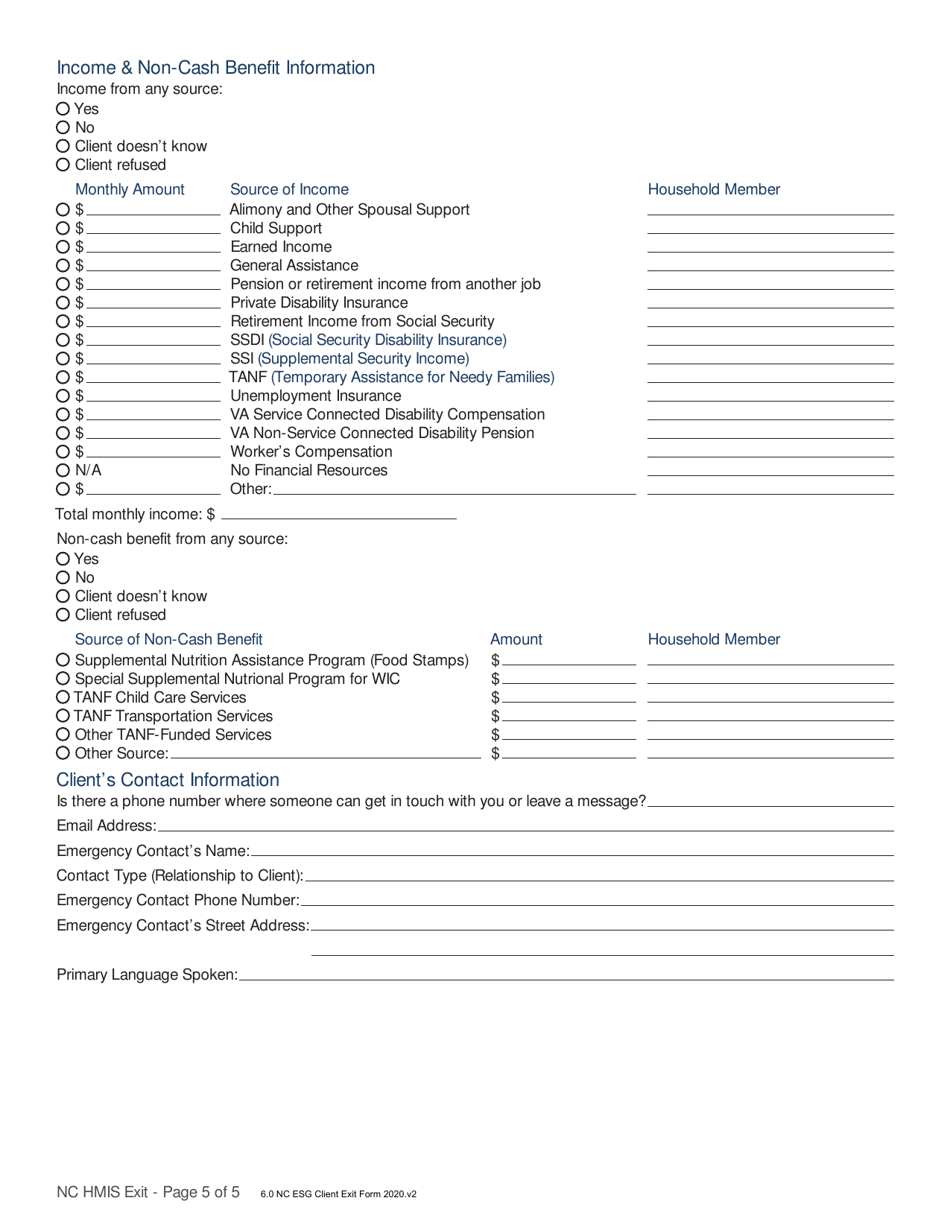 North Carolina 6.0 Nc Esg Client Exit Form - Fill Out, Sign Online and ...