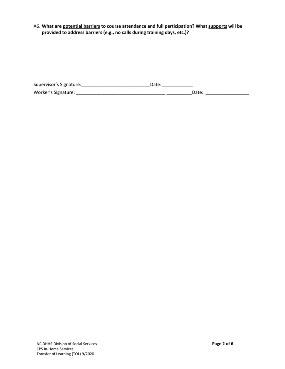 Transfer of Learning Tool (Tol) - in-Home Services in Child Welfare - North Carolina, Page 2