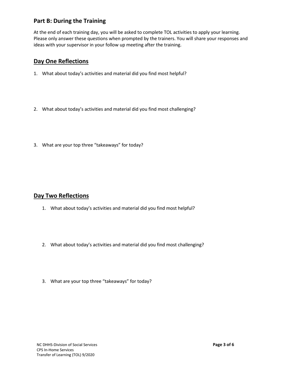 Transfer of Learning Tool (Tol) - in-Home Services in Child Welfare - North Carolina, Page 3