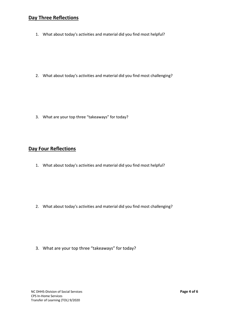 Transfer of Learning Tool (Tol) - in-Home Services in Child Welfare - North Carolina, Page 4