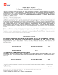 Document preview: Form PH-0130 Medical Statement for Emergency Medical Services Professional License - Tennessee