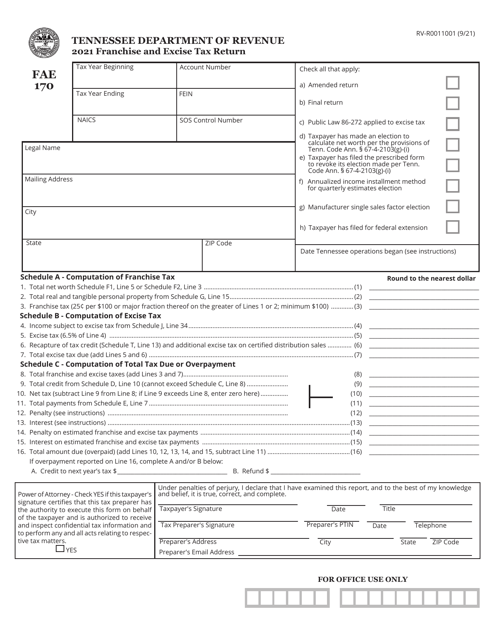 Form FAE170 (RV-R0011001) 2021 Printable Pdf