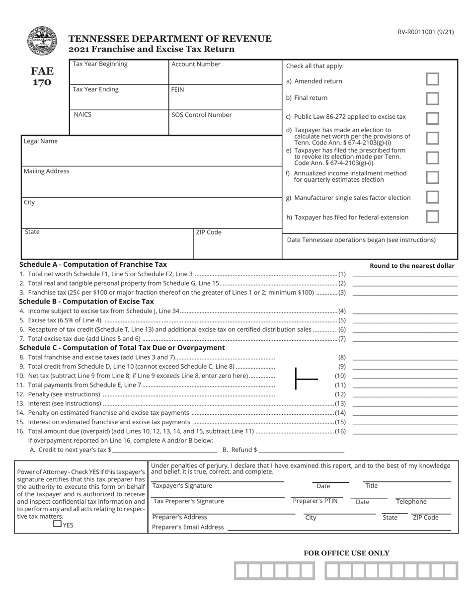 Form FAE170 (RV-R0011001) - 2021 - Fill Out, Sign Online and Download ...