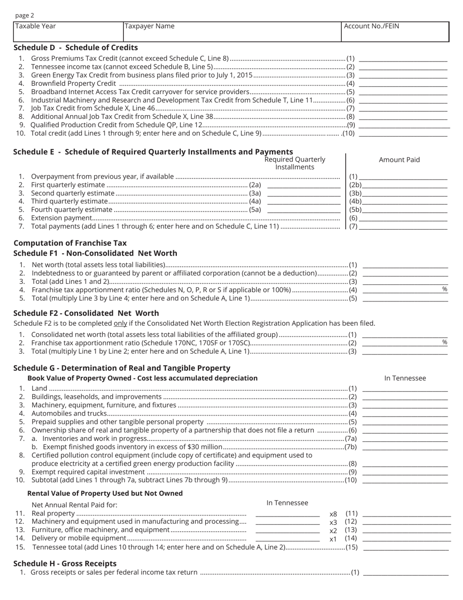 Form FAE170 (RV-R0011001) Franchise and Excise Tax Return - Tennessee, Page 2
