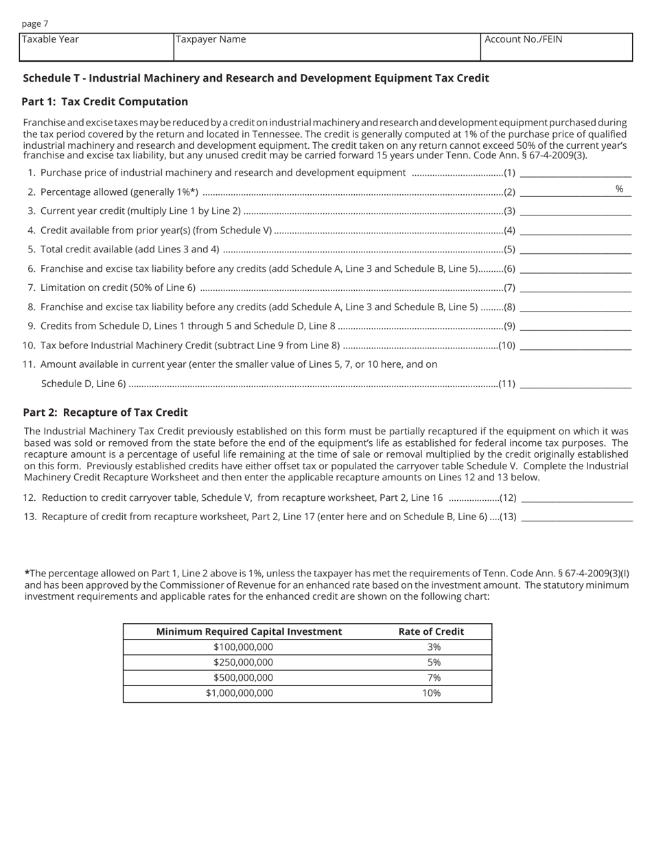 Form FAE170 (RV-R0011001) Franchise and Excise Tax Return - Tennessee, Page 7