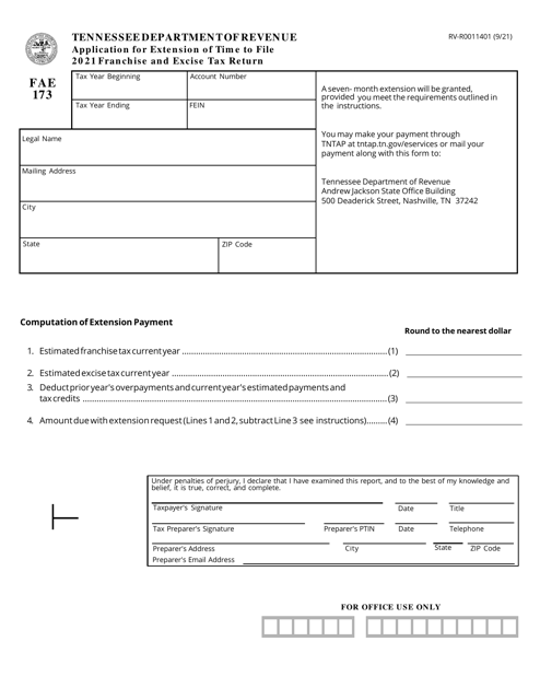 Form FAE173 (RV-R0011401) 2021 Printable Pdf
