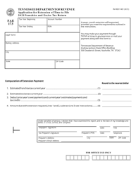 Form FAE173 (RV-R0011401) Application for Extension of Time to File Franchise and Excise Tax Return - Tennessee