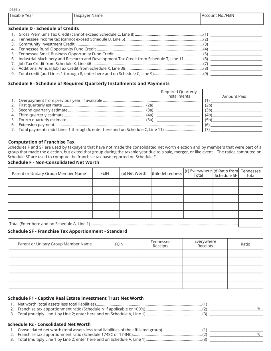 Form FAE174 (RV-R0012001) Franchise and Excise Financial Institution and Captive Real Estate Investment Trust Tax Return - Tennessee, Page 2