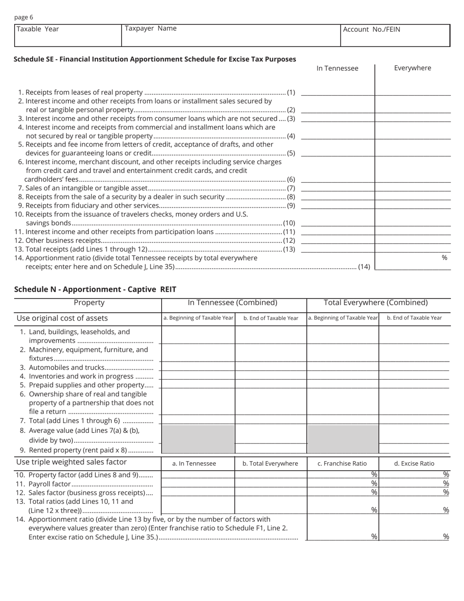 Form FAE174 (RV-R0012001) Franchise and Excise Financial Institution and Captive Real Estate Investment Trust Tax Return - Tennessee, Page 6
