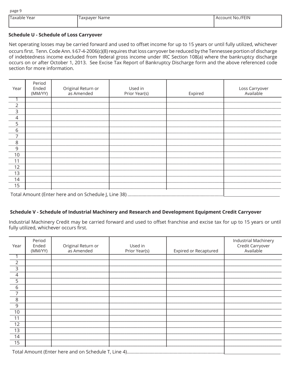 Form FAE174 (RV-R0012001) Franchise and Excise Financial Institution and Captive Real Estate Investment Trust Tax Return - Tennessee, Page 9