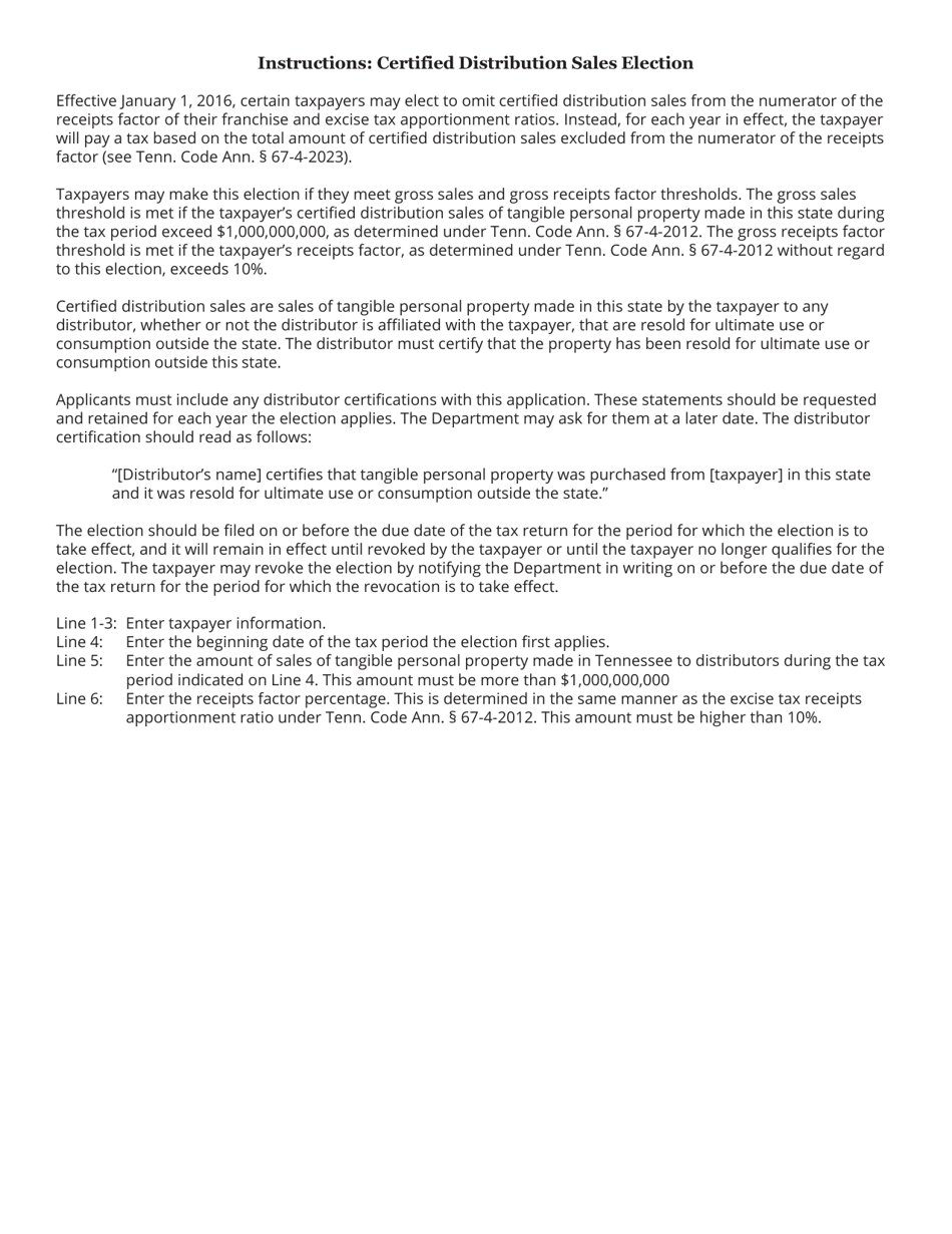 Form RVF-16024 Certified Distribution Sales Election Franchise and Excise Tax - Tennessee, Page 2