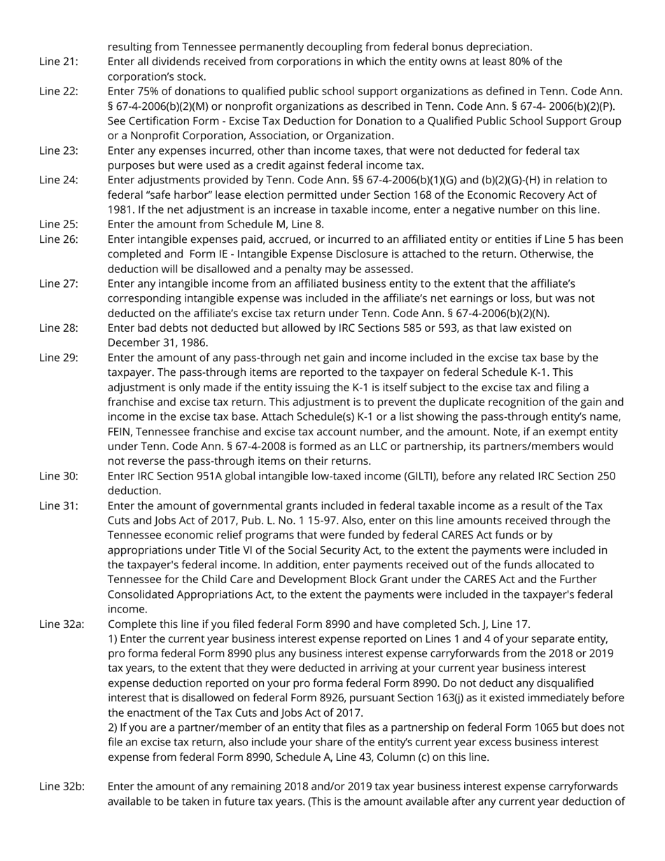 Instructions for Form FAE174, RV-R0012001 Franchise and Excise Financial Institution and Captive Real Estate Investment Trust Tax Return - Tennessee, Page 10