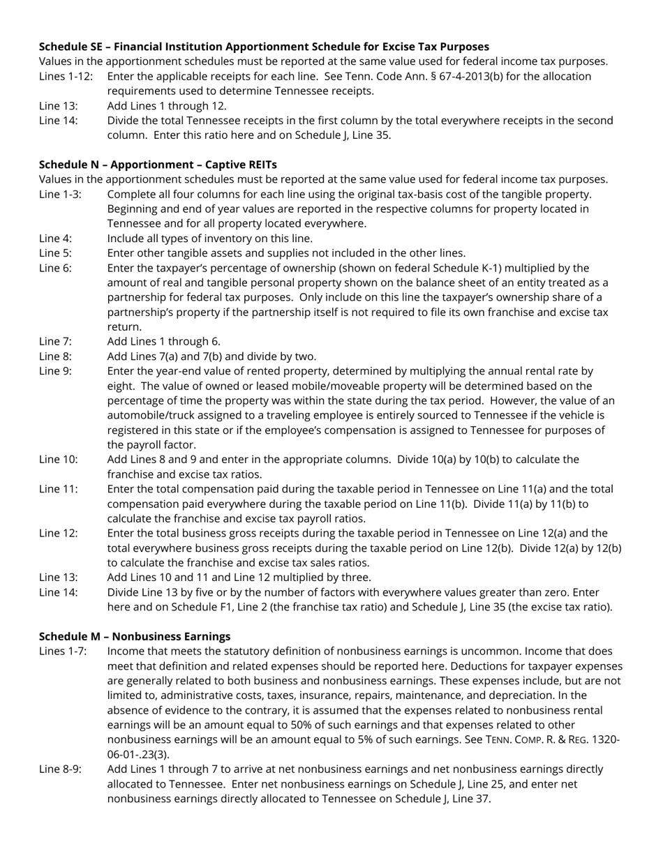 Instructions for Form FAE174, RV-R0012001 Franchise and Excise Financial Institution and Captive Real Estate Investment Trust Tax Return - Tennessee, Page 12