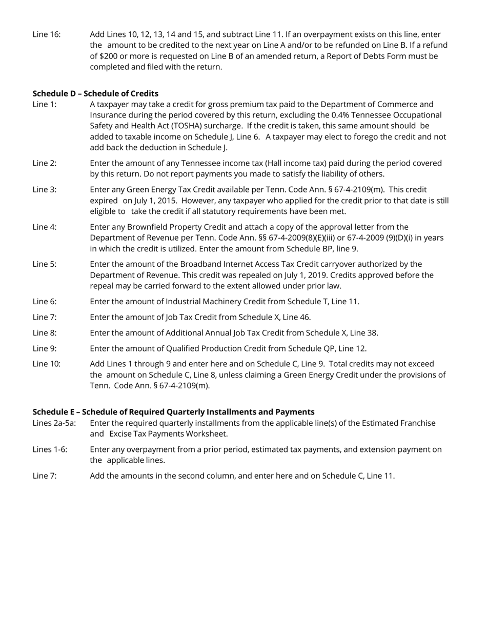 Instructions for Form FAE170, RV-R0011001 Franchise and Excise Tax Return - Tennessee, Page 3