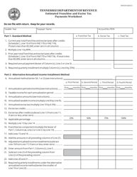 Form RVR-00104 Estimated Franchise and Excise Tax Payments Worksheet - Tennessee