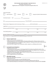 Document preview: Form FAE183 (RV-R0012201) Application for Exemption/Annual Exemption Renewal - Tennessee