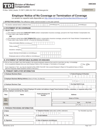 Form DWC005 Employer Notice of No Coverage or Termination of Coverage - Texas