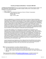 Formulario DWC025S Acuerdo Por Disputa De Beneficios - Texas (Spanish), Page 2