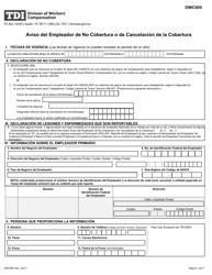 Document preview: Formulario DWC005S Aviso Del Empleador De No Cobertura O De Cancelacion De La Cobertura - Texas (Spanish)