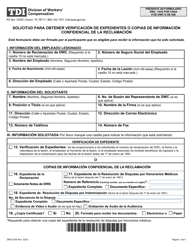 Document preview: Formulario DWC153S Solicitud Para Obtener Verificacion De Expedientes O Copias De Informacion Confidencial De La Reclamacion - Texas (Spanish)