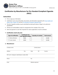 Form SF250 Certification by Manufacturer for Fire Standard Compliant Cigarette (Fscc) - Texas