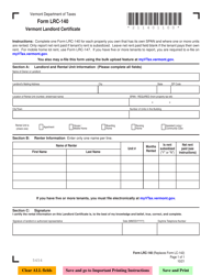 Document preview: Form LRC-140 Vermont Landlord Certificate - Vermont