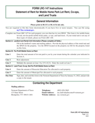 Document preview: Instructions for VT Form LRC-147 Statement of Rent for Mobile Home Park Lot Rent, Co-ops, and Land Trusts - Vermont