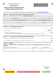 Document preview: VT Form LRC-147 Statement of Rent for Mobile Home Park Lot Rent, Co-ops, and Land Trusts - Vermont
