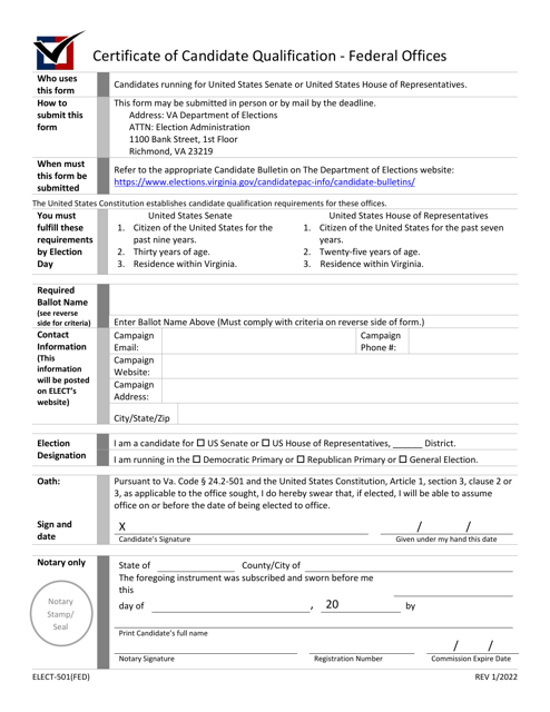 Form ELECT-501(FED)  Printable Pdf
