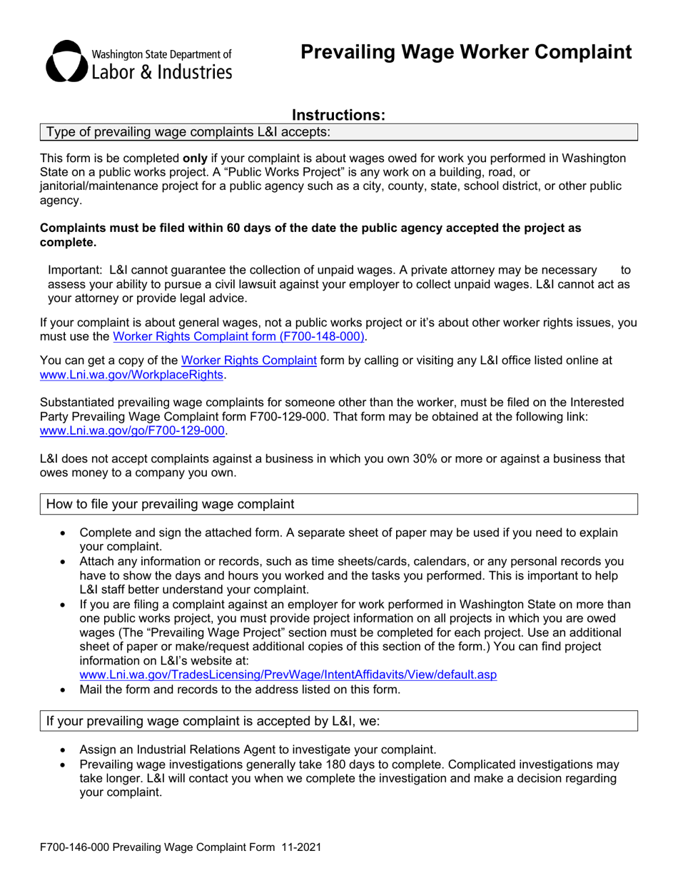 Form F700146000 Download Fillable PDF or Fill Online Prevailing Wage