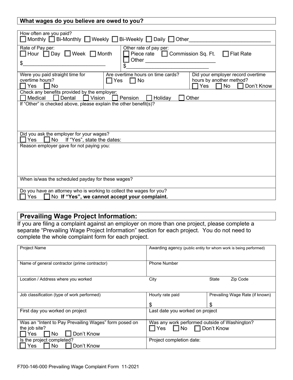 Form F700-146-000 Download Fillable PDF or Fill Online Prevailing Wage ...