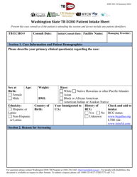 Document preview: DOH Form 343-135 Washington State Tb Echo Patient Intake Sheet - Washington