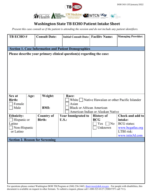 DOH Form 343-135  Printable Pdf