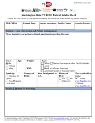 DOH Form 343-135 Washington State Tb Echo Patient Intake Sheet - Washington