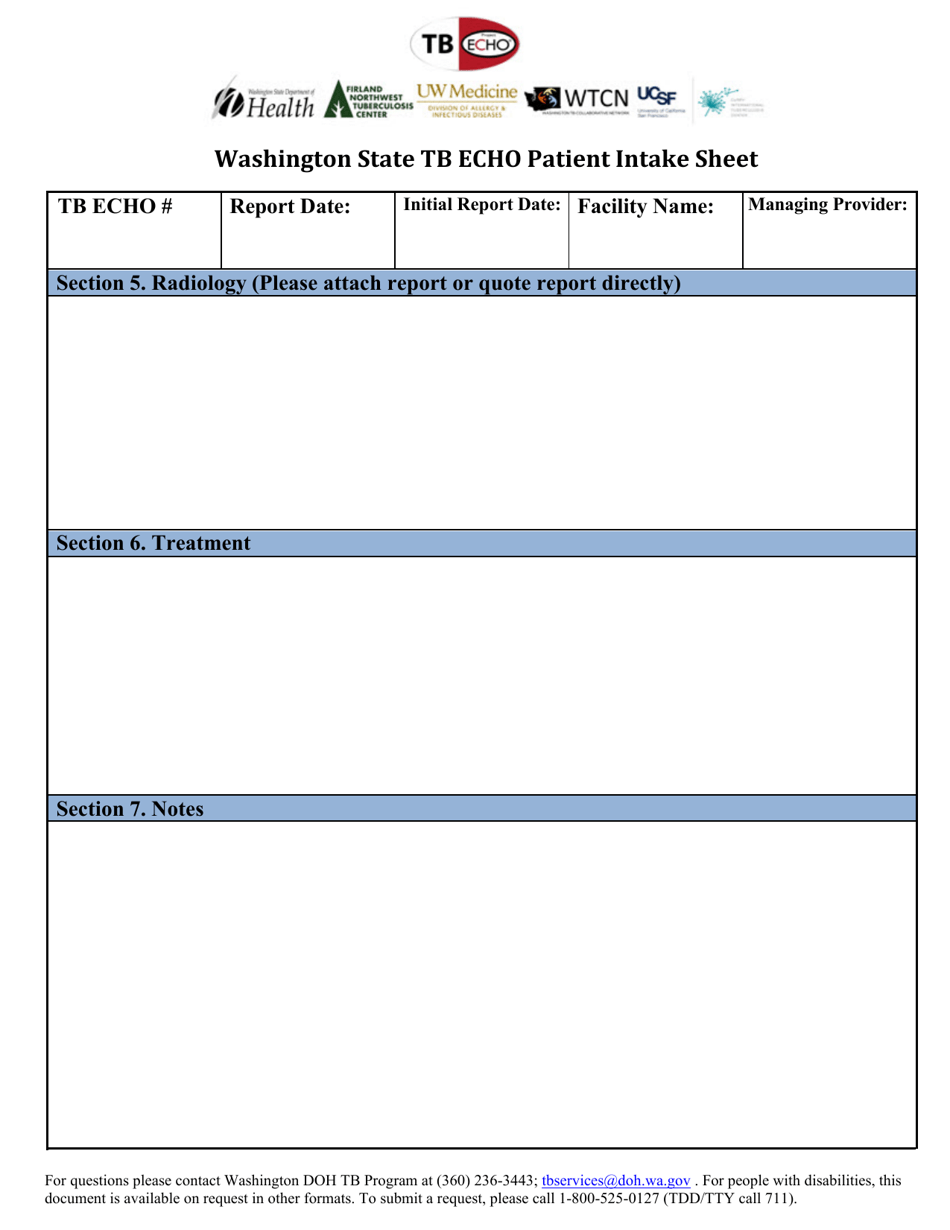 DOH Form 343-135 Washington State Tb Echo Patient Intake Sheet - Washington, Page 3