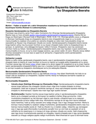 Document preview: Form F700-046-303 Farm Labor Contractor & Worker Disclosure Statement - Washington (Somali)
