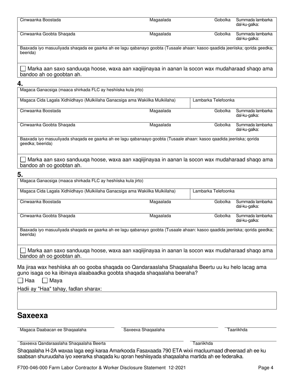 Form F700-046-303 Farm Labor Contractor  Worker Disclosure Statement - Washington (Somali), Page 6