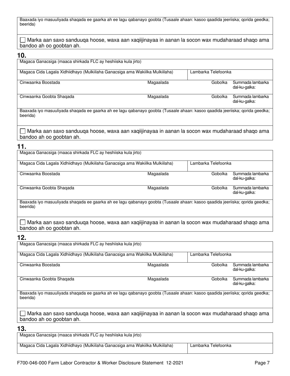 Form F700-046-303 Farm Labor Contractor  Worker Disclosure Statement - Washington (Somali), Page 9