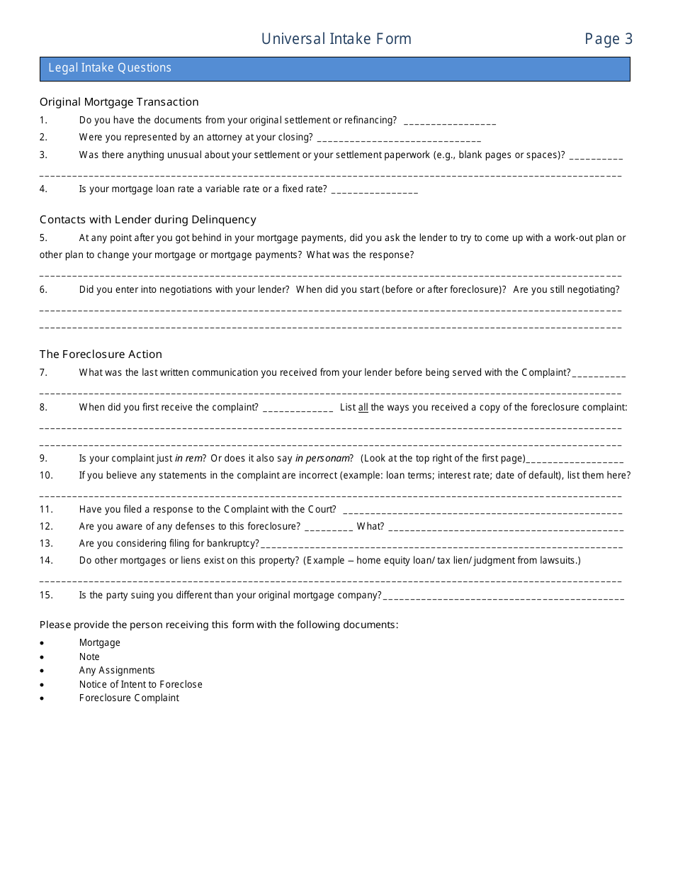 Universal Intake Form - Delaware, Page 3